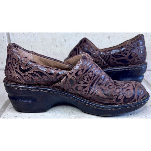BOC BORN WOMENS Clogs, PEGGY Brown TOOLED SHOES SIZE 6 - Picture 5 of 12